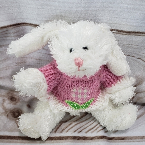 Animal Adventure Silky White Bunny Rabbit Pink Tulip Sweater 5 Inch Plush Toy 09 - Picture 9 of 9